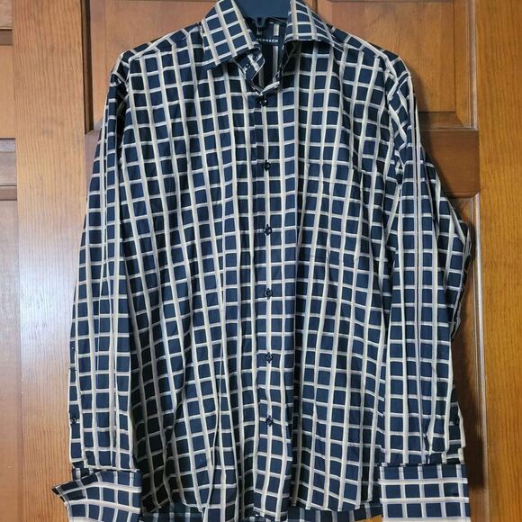 Men's Size Small Bachrach Black Tan Blue Dress Shirt Formal - Picture 1 of 8